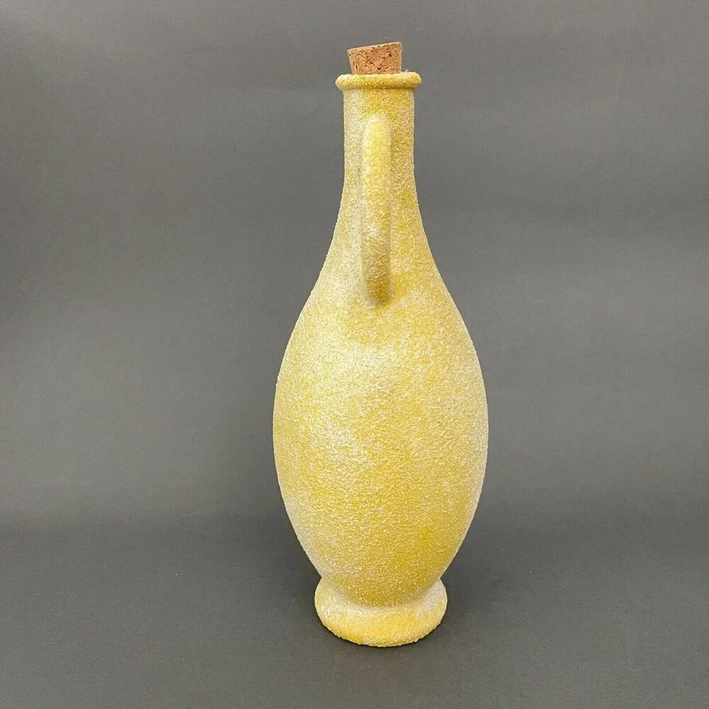 Vintage Wine Jug‎ Textured Frosted Rough Yellow Glass Bottle Cork Stopper Spain